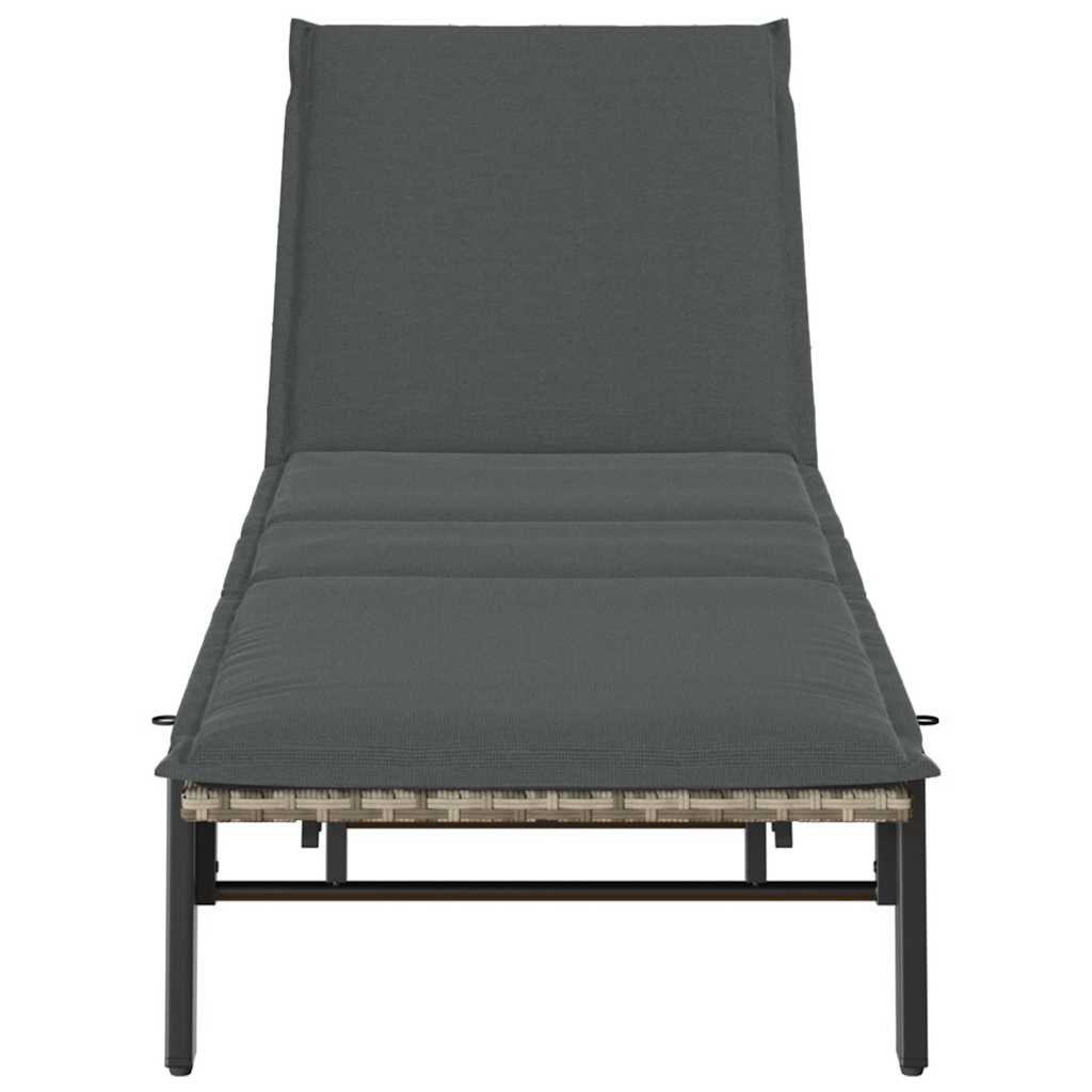 liggestol med hynde polyrattan lysegrå
