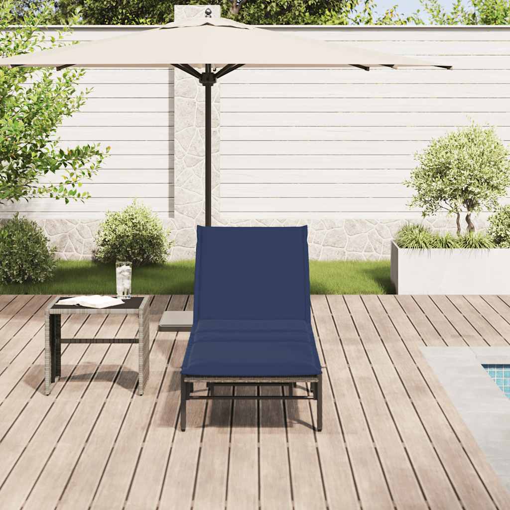 liggestol med hynde polyrattan grå