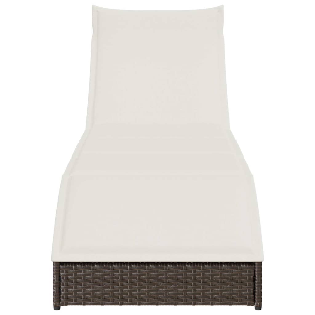 sammenklappelig solseng med hynde og opbevaring polyrattan brun