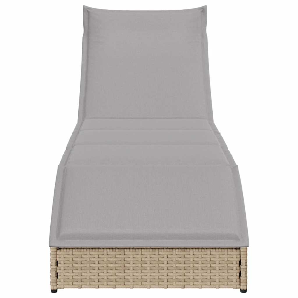sammenklappelig solseng med hynde & opbevaring polyrattan beige