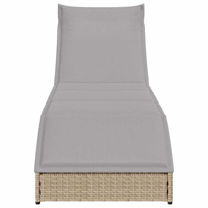 sammenklappelig solseng med hynde & opbevaring polyrattan beige