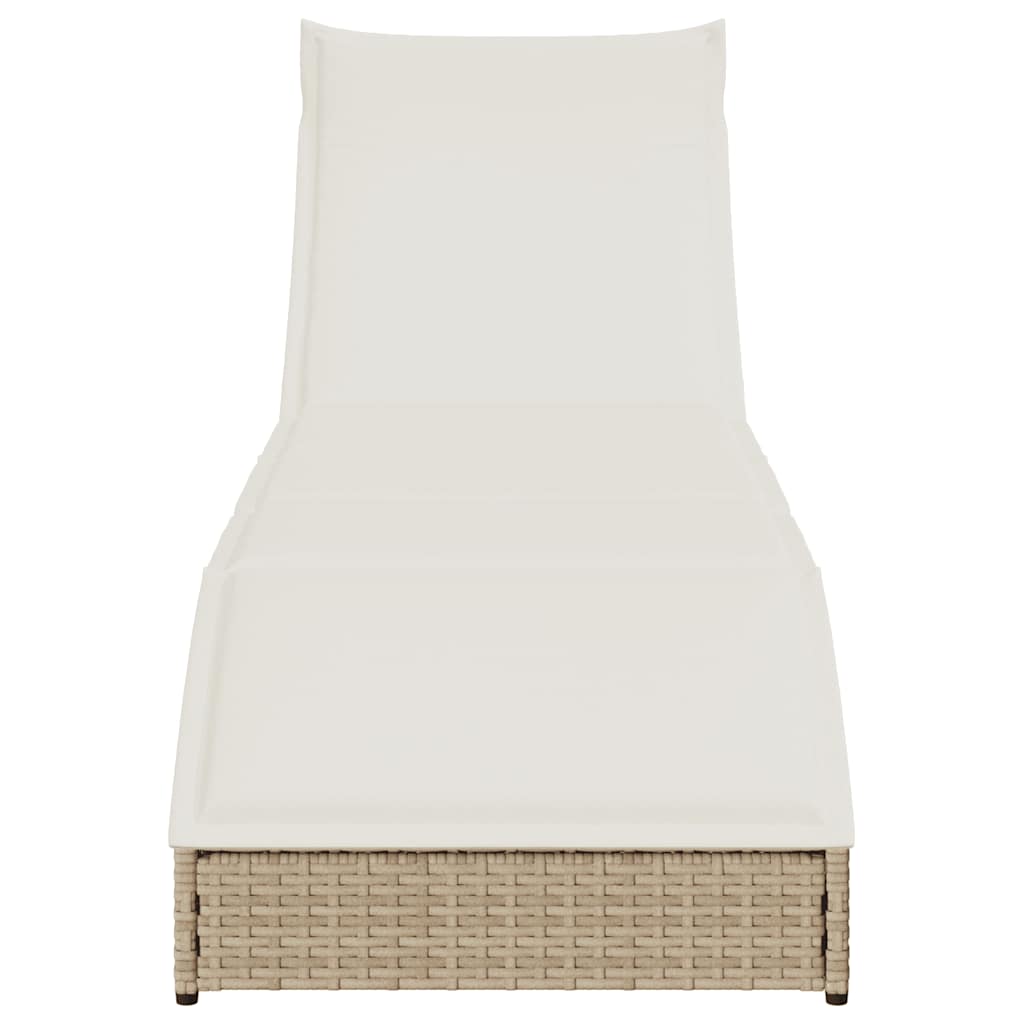 sammenklappelig solseng med hynde & opbevaring polyrattan beige