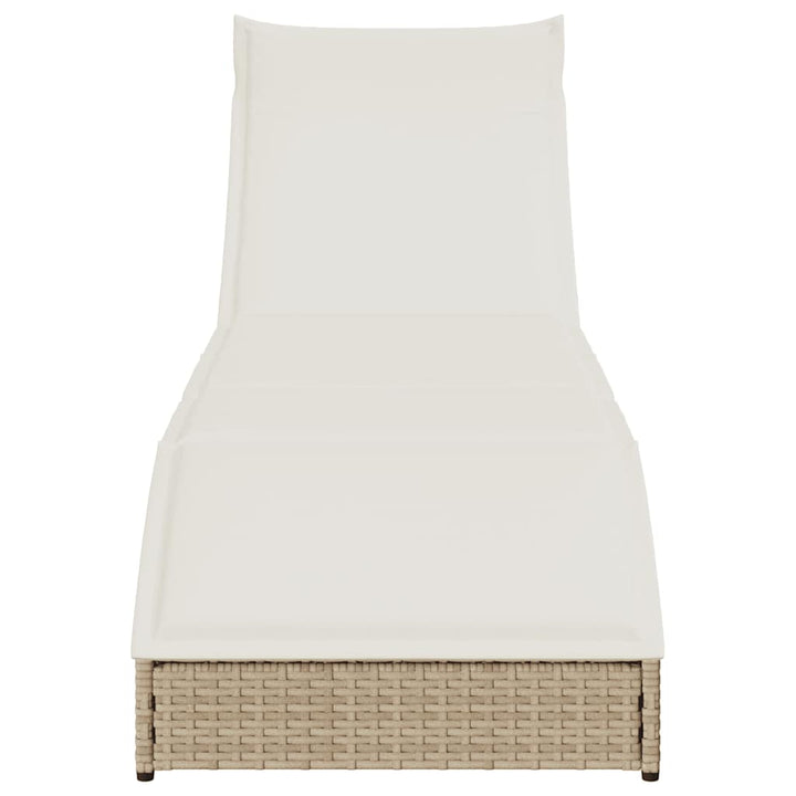 sammenklappelig solseng med hynde & opbevaring polyrattan beige