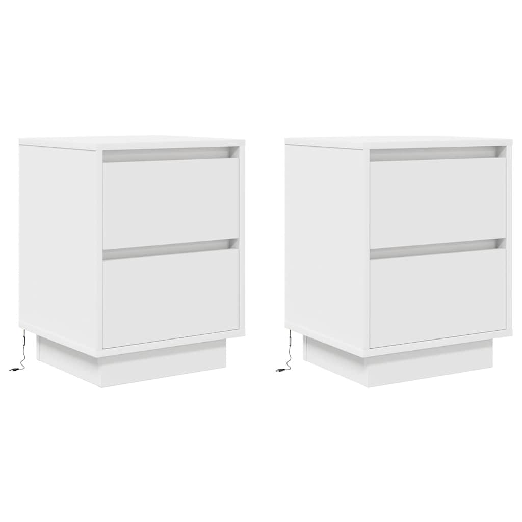 sengeskabe 2 stk. med LED-lys 38x34x50 cm hvid