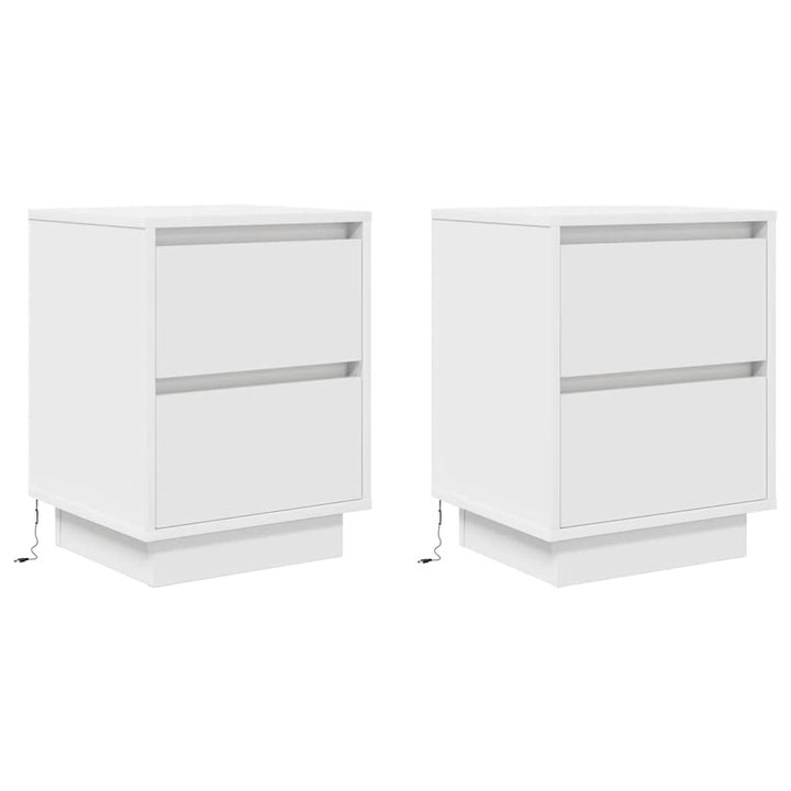 sengeskabe 2 stk. med LED-lys 38x34x50 cm hvid