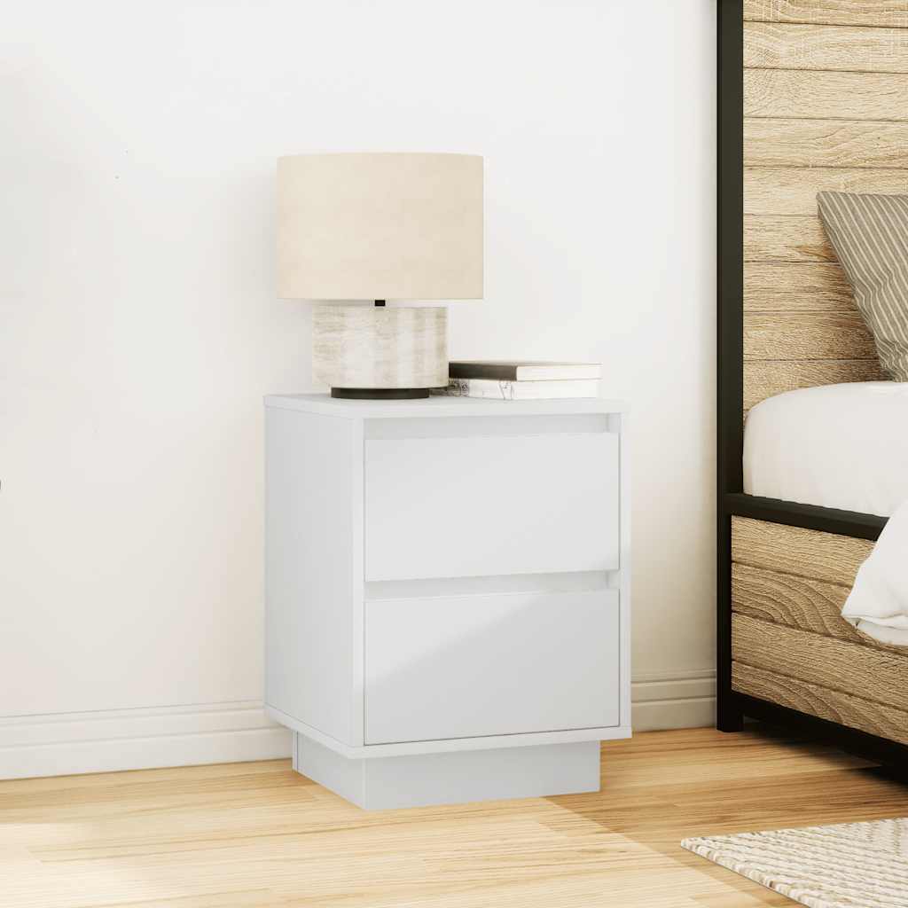 sengeskabe 2 stk. med LED-lys 38x34x50 cm hvid