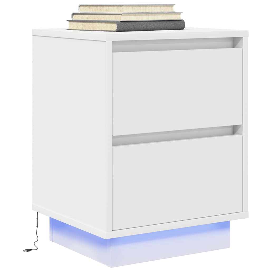 sengeskabe 2 stk. med LED-lys 38x34x50 cm hvid