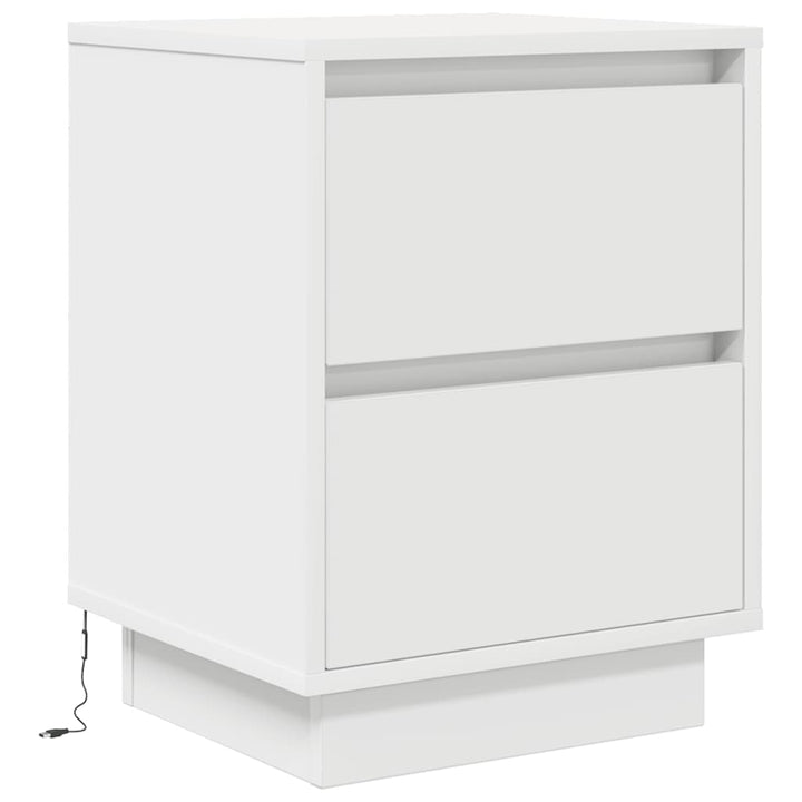 sengeskabe 2 stk. med LED-lys 38x34x50 cm hvid