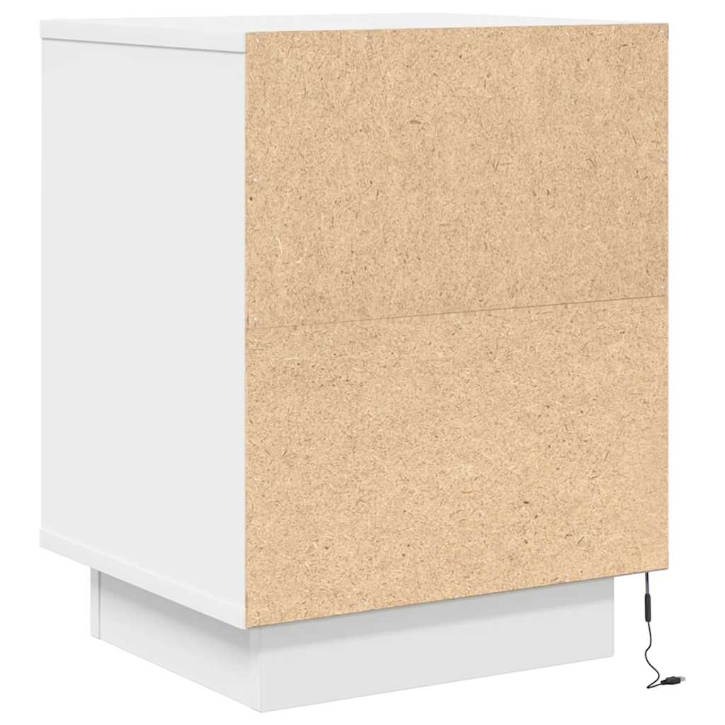 sengeskabe 2 stk. med LED-lys 38x34x50 cm hvid