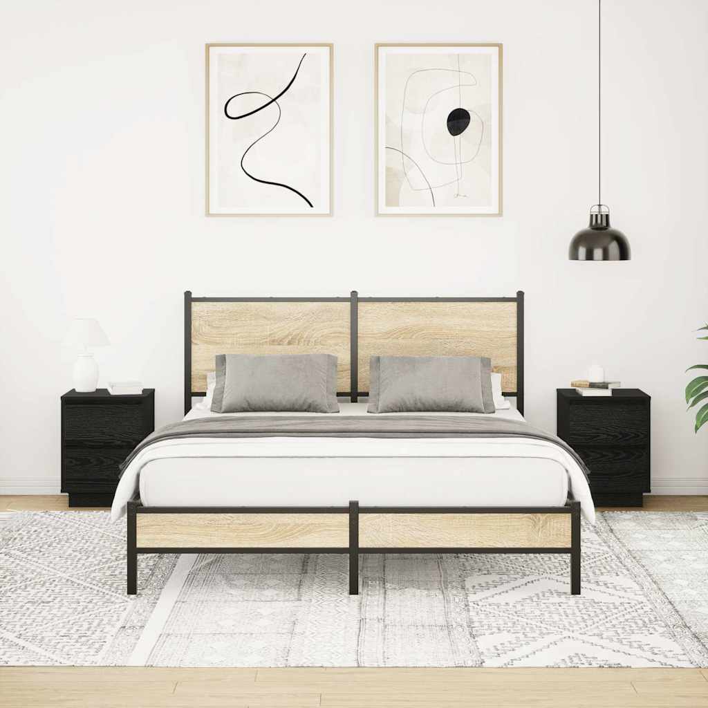 sengeskabe 2 stk. med LED-lys 38x34x50 cm sort