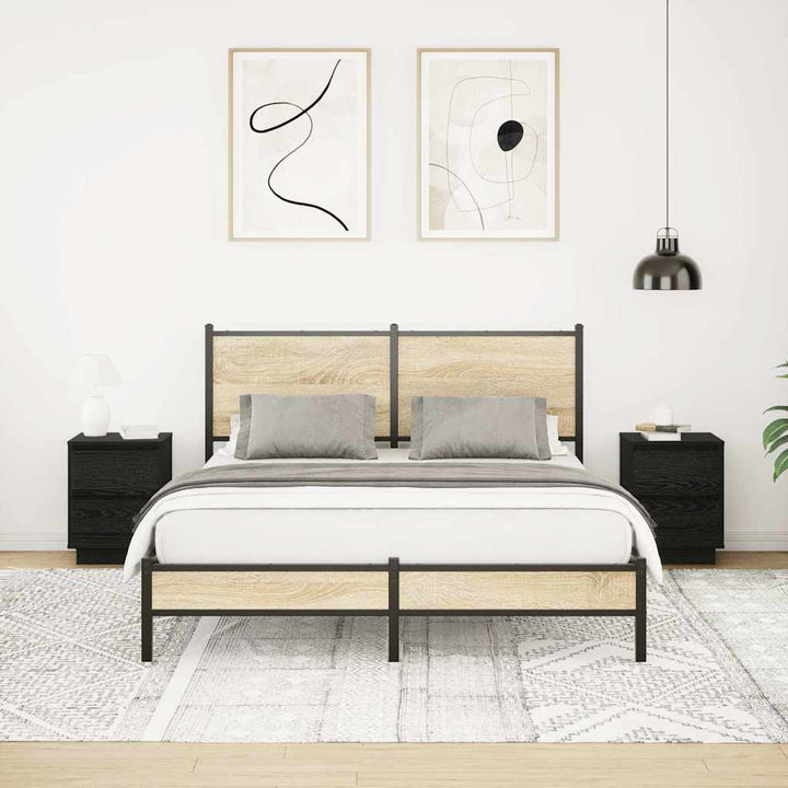 sengeskabe 2 stk. med LED-lys 38x34x50 cm sort