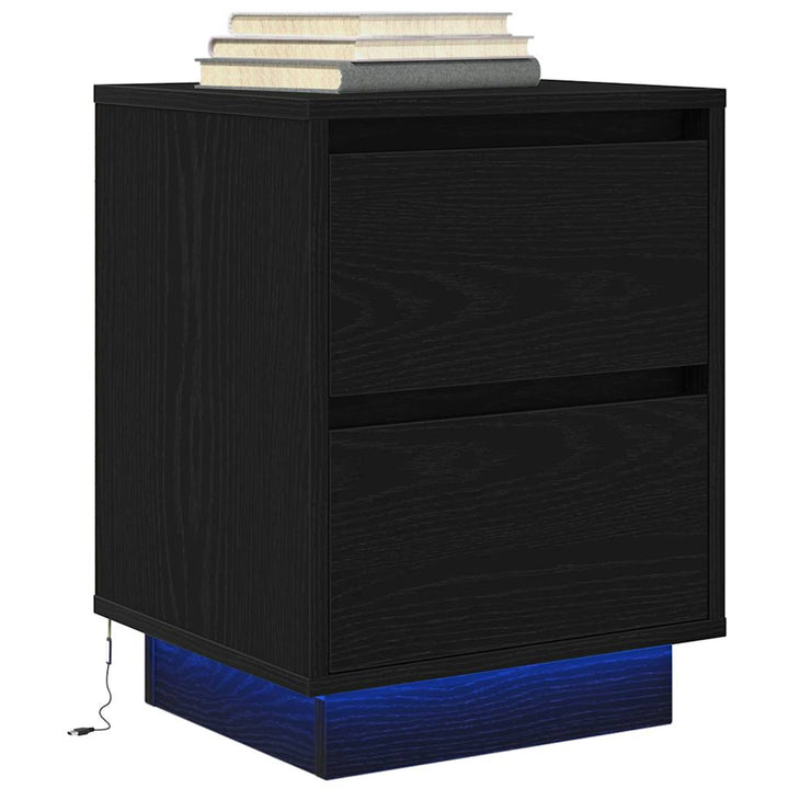 sengeskabe 2 stk. med LED-lys 38x34x50 cm sort