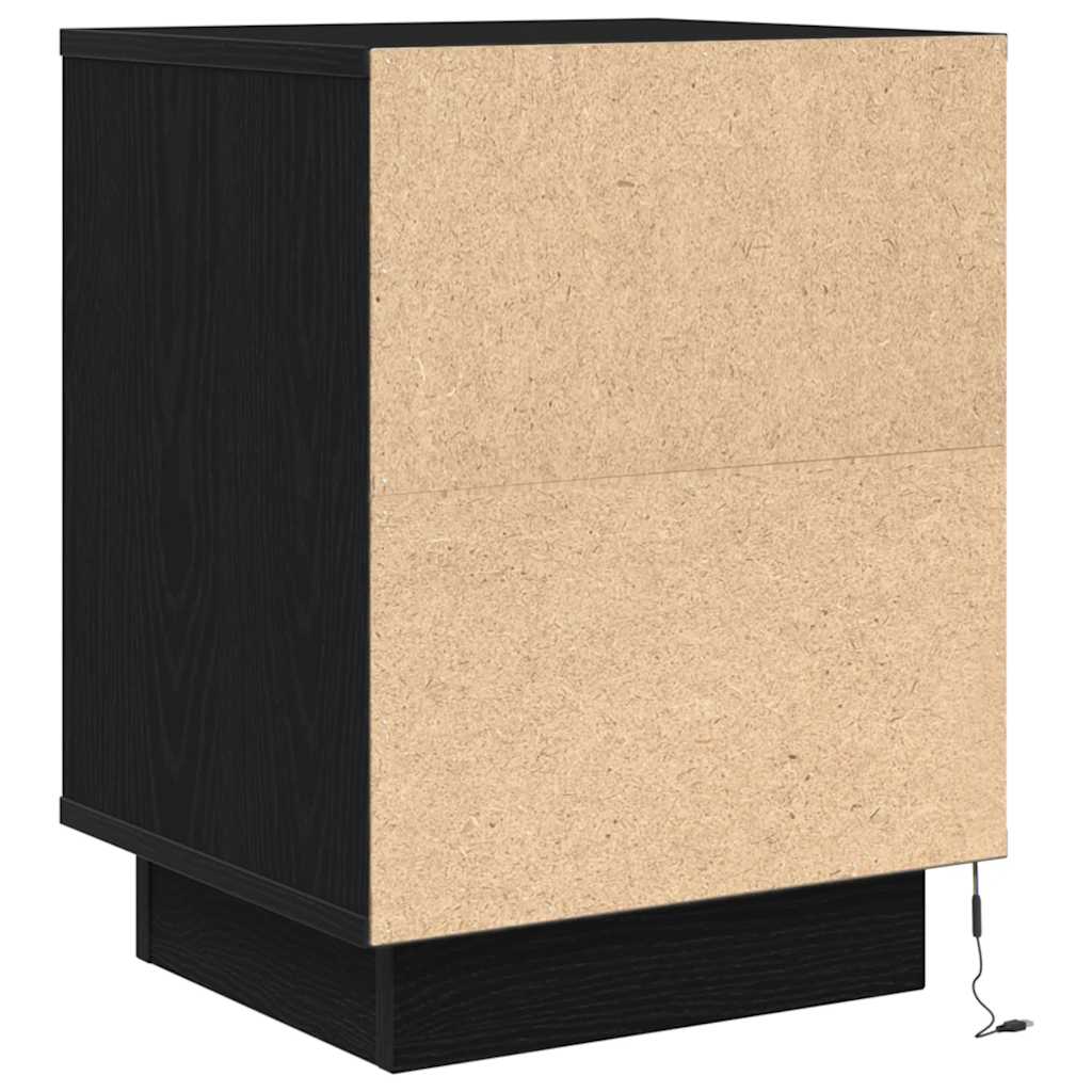 sengeskabe 2 stk. med LED-lys 38x34x50 cm sort
