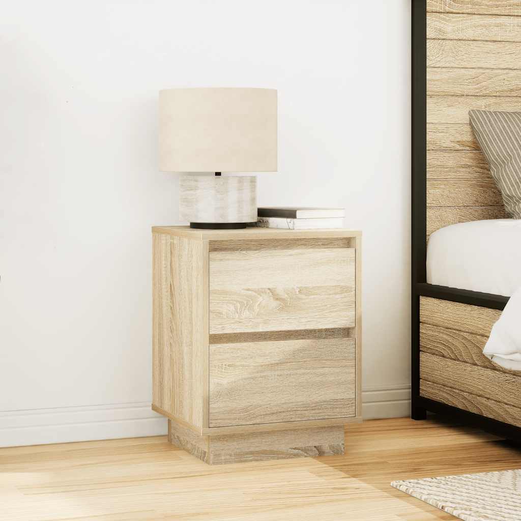 sengeskabe 2 stk. med LED-lys 38x34x50 cm sonoma-eg
