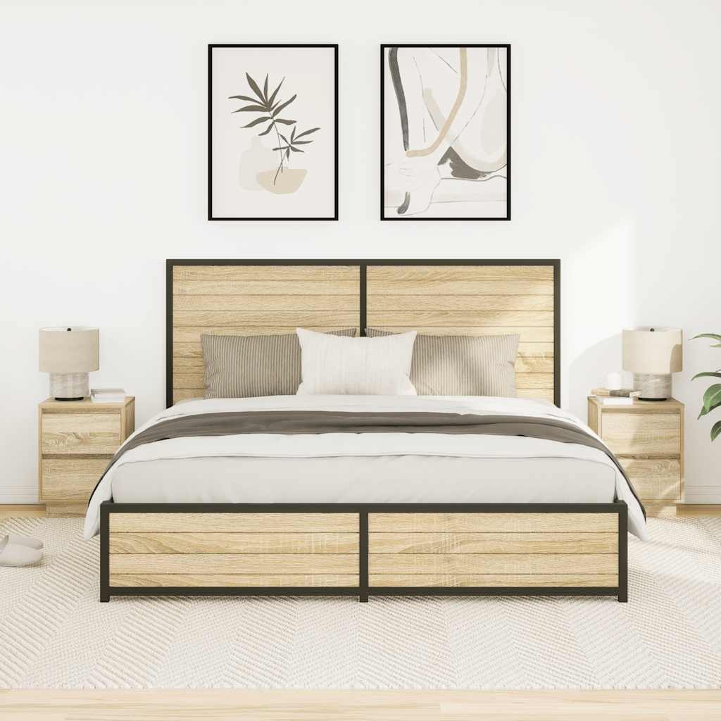 sengeskabe 2 stk. med LED-lys 38x34x50 cm sonoma-eg