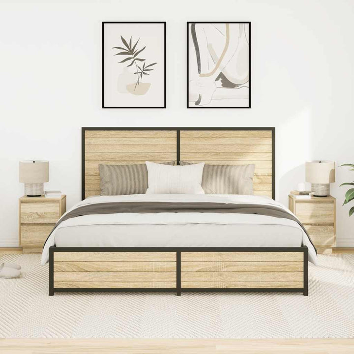 sengeskabe 2 stk. med LED-lys 38x34x50 cm sonoma-eg