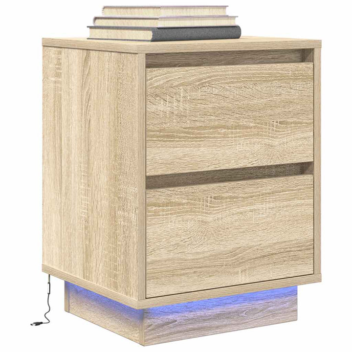 sengeskabe 2 stk. med LED-lys 38x34x50 cm sonoma-eg