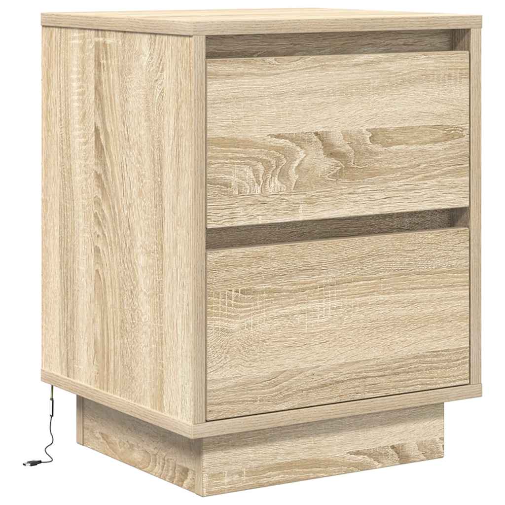 sengeskabe 2 stk. med LED-lys 38x34x50 cm sonoma-eg