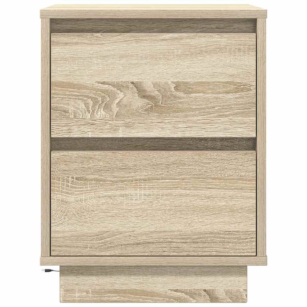 sengeskabe 2 stk. med LED-lys 38x34x50 cm sonoma-eg