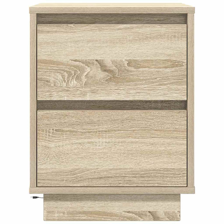 sengeskabe 2 stk. med LED-lys 38x34x50 cm sonoma-eg