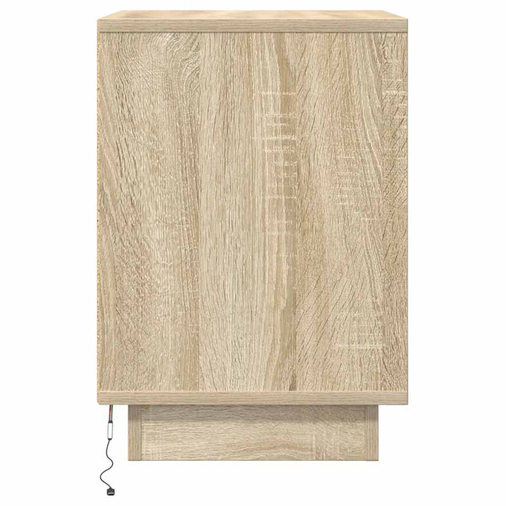 sengeskabe 2 stk. med LED-lys 38x34x50 cm sonoma-eg