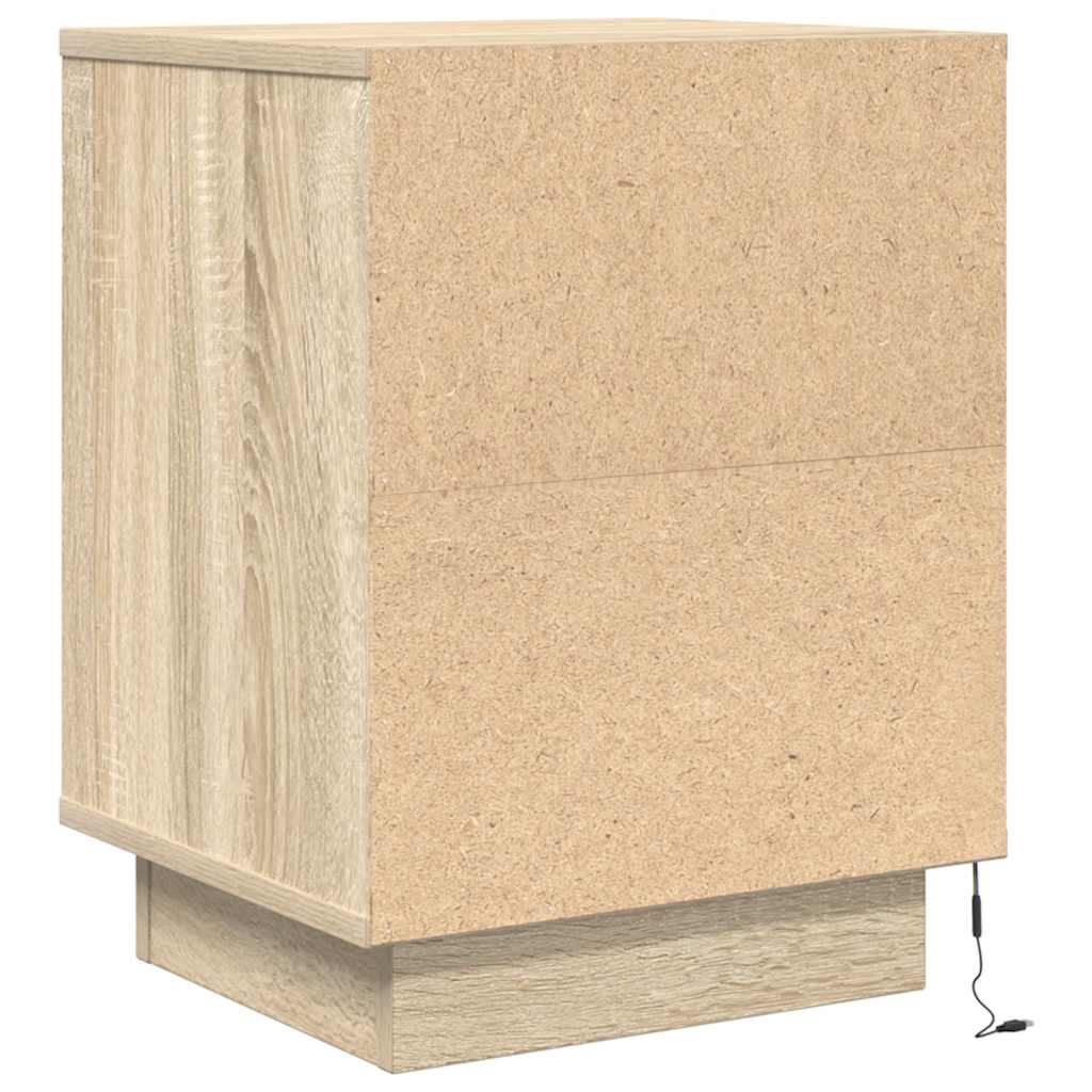 sengeskabe 2 stk. med LED-lys 38x34x50 cm sonoma-eg
