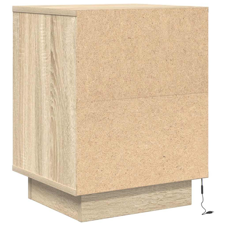 sengeskabe 2 stk. med LED-lys 38x34x50 cm sonoma-eg