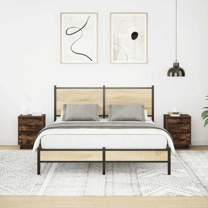 sengeskabe 2 stk. med LED-lys 38x34x50 cm røget egetræsfarve