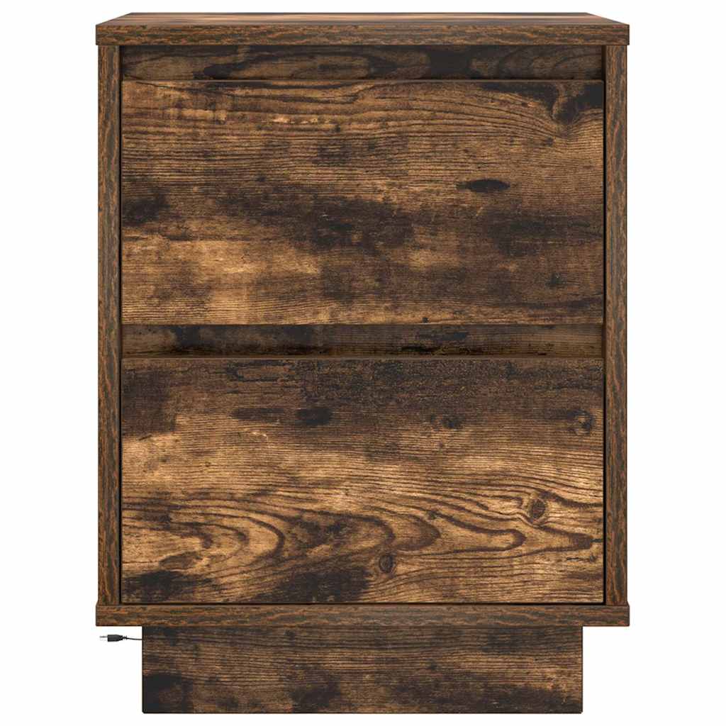 sengeskabe 2 stk. med LED-lys 38x34x50 cm røget egetræsfarve