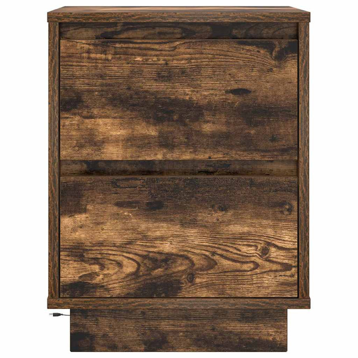 sengeskabe 2 stk. med LED-lys 38x34x50 cm røget egetræsfarve