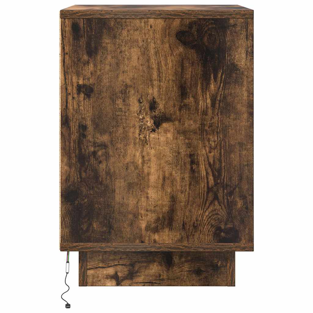 sengeskabe 2 stk. med LED-lys 38x34x50 cm røget egetræsfarve