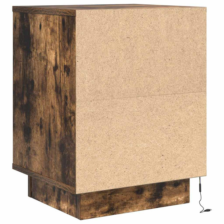 sengeskabe 2 stk. med LED-lys 38x34x50 cm røget egetræsfarve