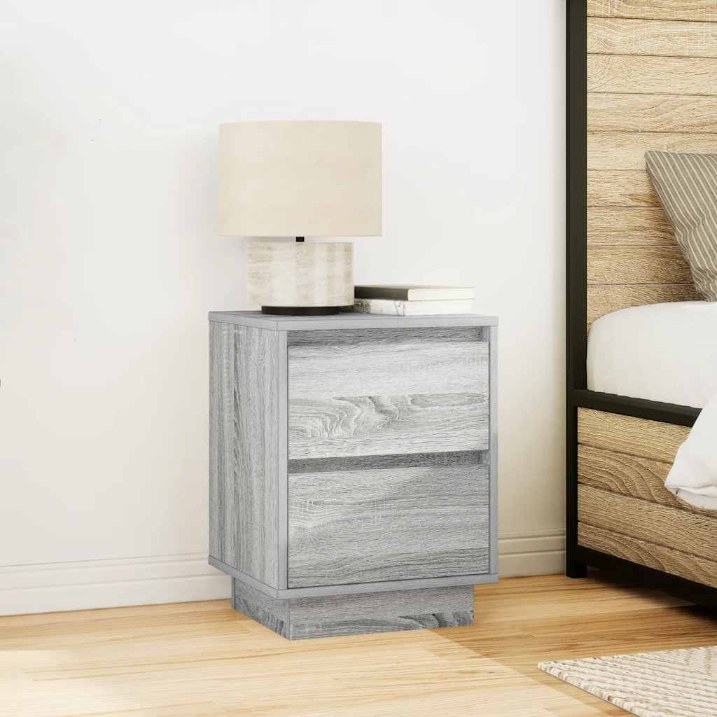sengeskabe 2 stk. med LED-lys 38x34x50 cm grå sonoma-eg