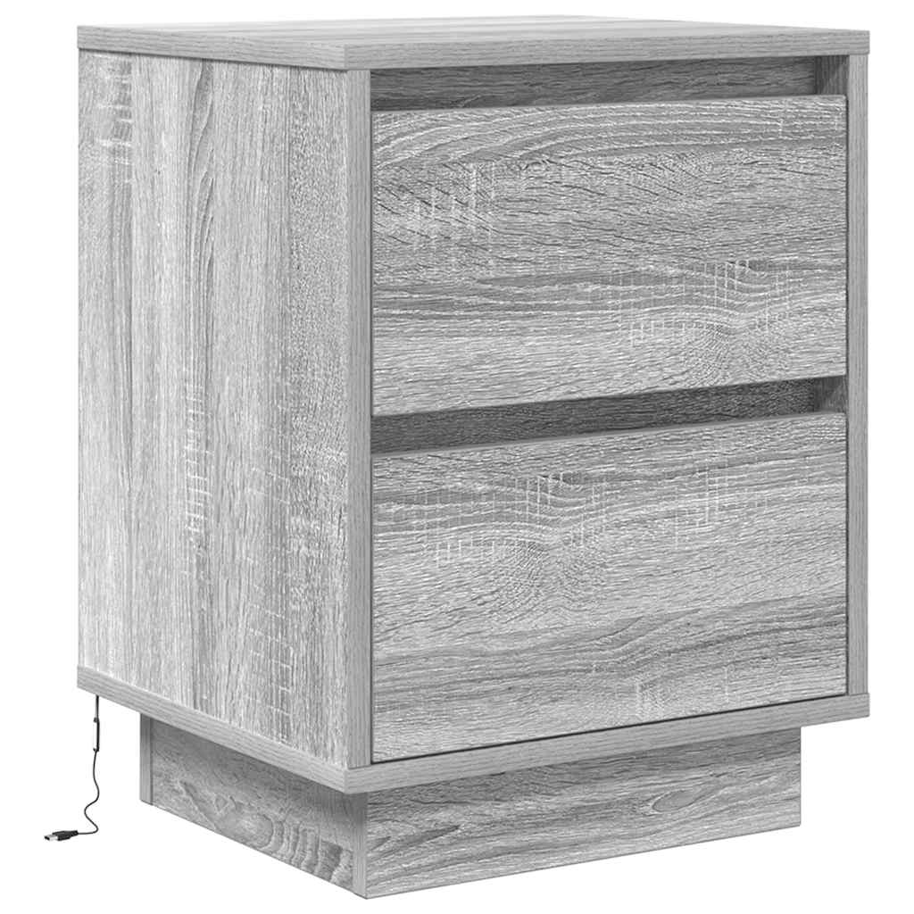 sengeskabe 2 stk. med LED-lys 38x34x50 cm grå sonoma-eg