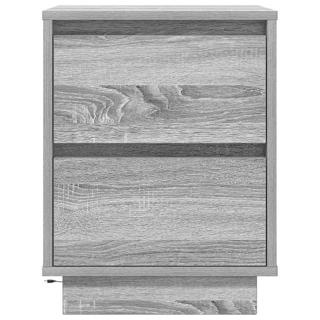 sengeskabe 2 stk. med LED-lys 38x34x50 cm grå sonoma-eg