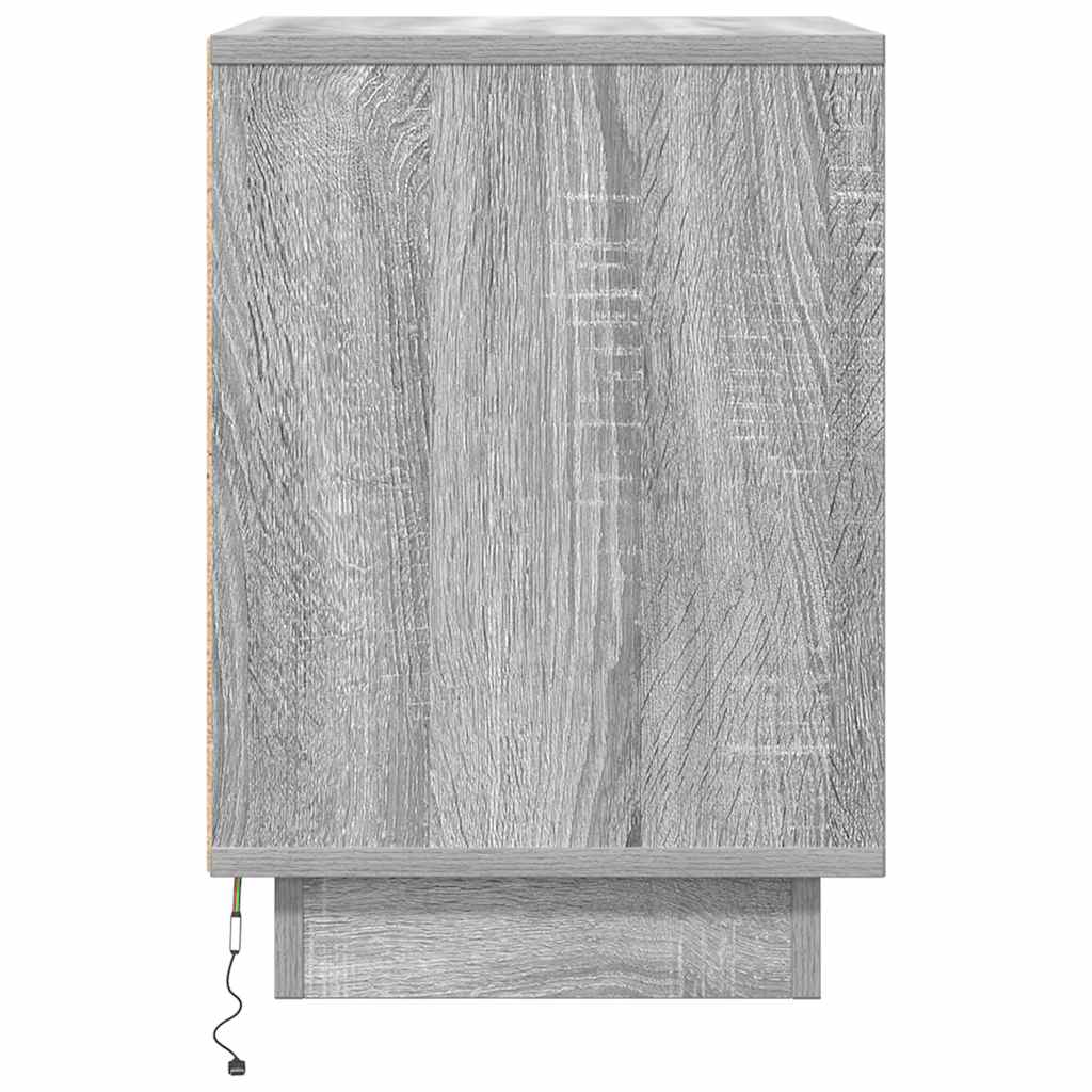 sengeskabe 2 stk. med LED-lys 38x34x50 cm grå sonoma-eg