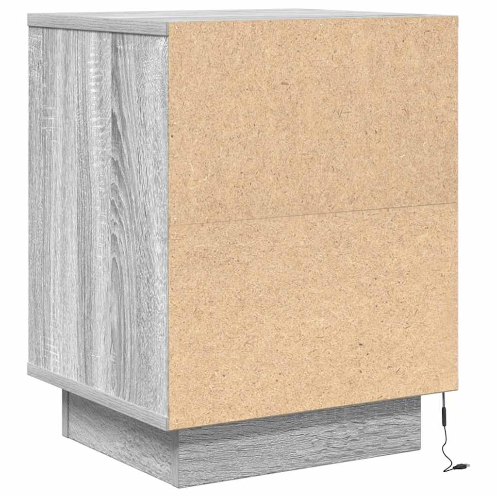 sengeskabe 2 stk. med LED-lys 38x34x50 cm grå sonoma-eg