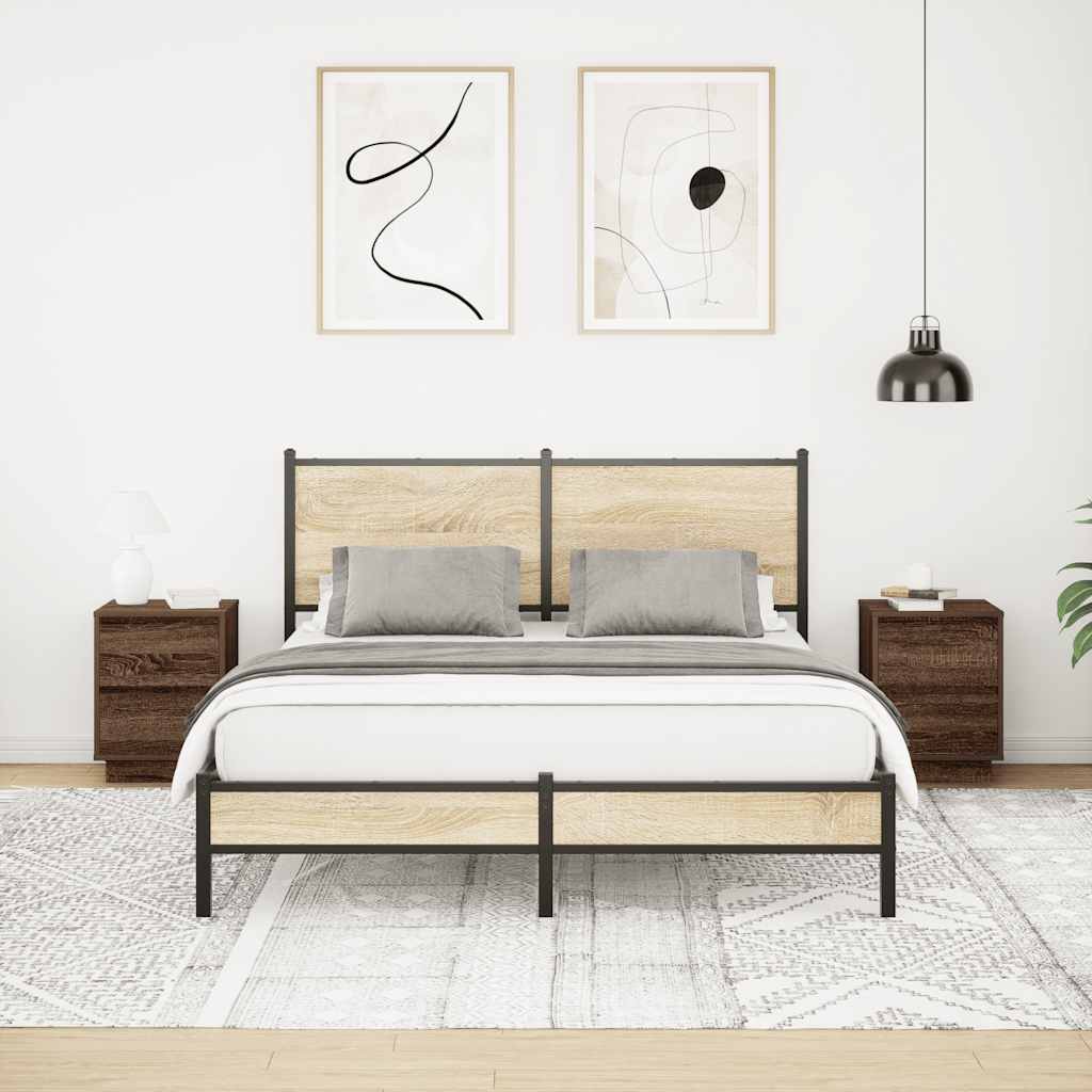 sengeskabe 2 stk. med LED-lys 38x34x50 cm brun egetræsfarve