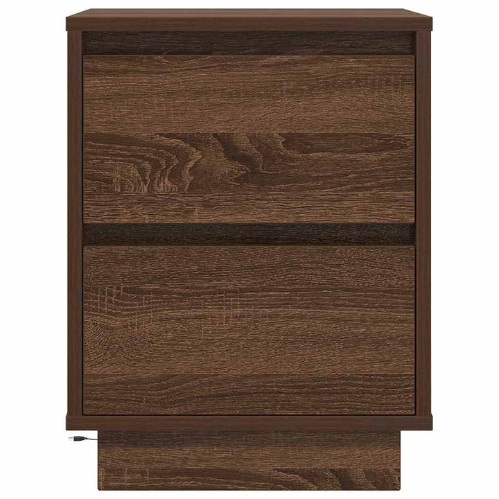 sengeskabe 2 stk. med LED-lys 38x34x50 cm brun egetræsfarve
