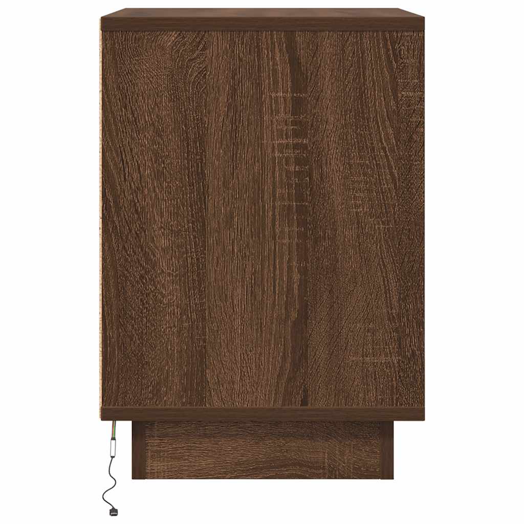 sengeskabe 2 stk. med LED-lys 38x34x50 cm brun egetræsfarve