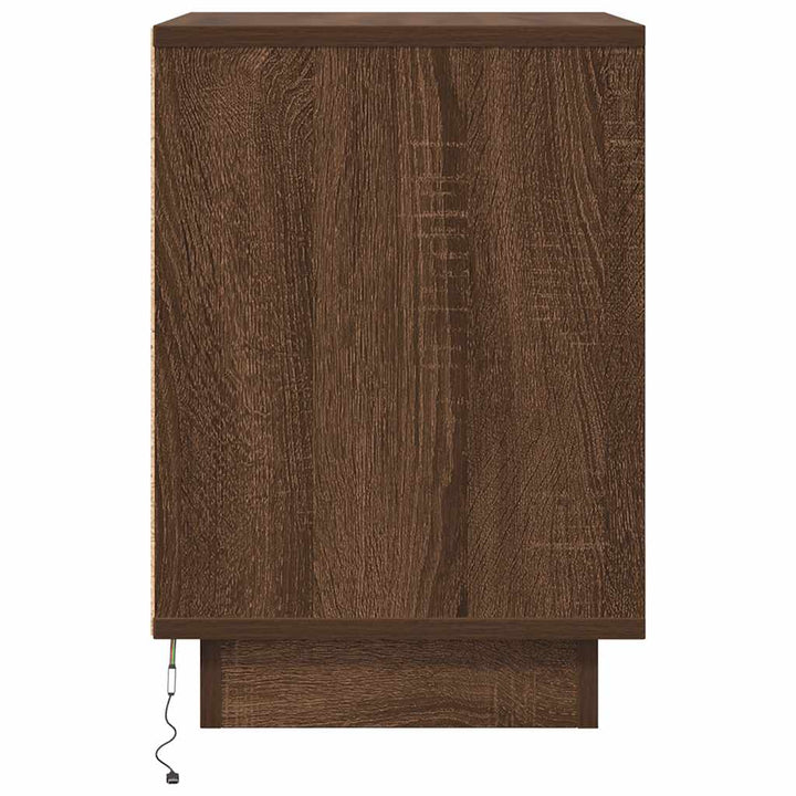 sengeskabe 2 stk. med LED-lys 38x34x50 cm brun egetræsfarve