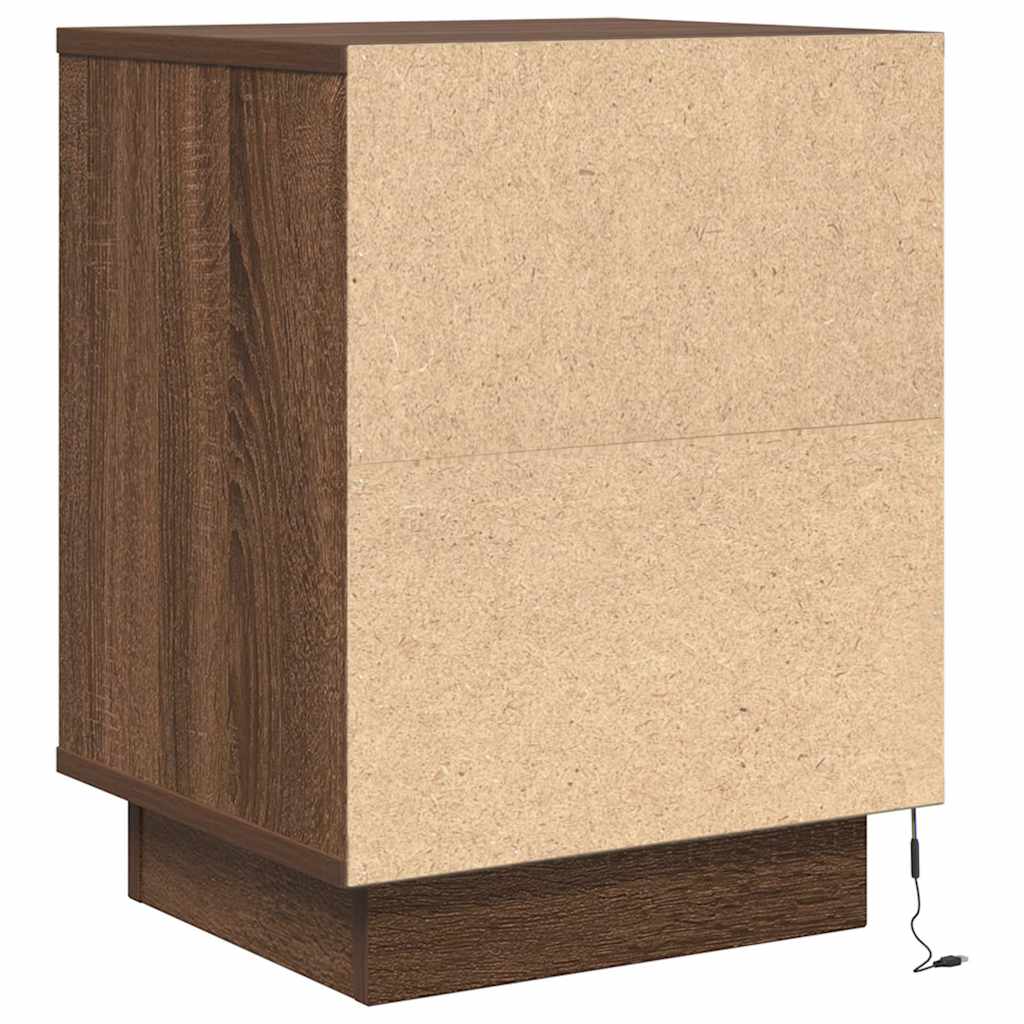 sengeskabe 2 stk. med LED-lys 38x34x50 cm brun egetræsfarve