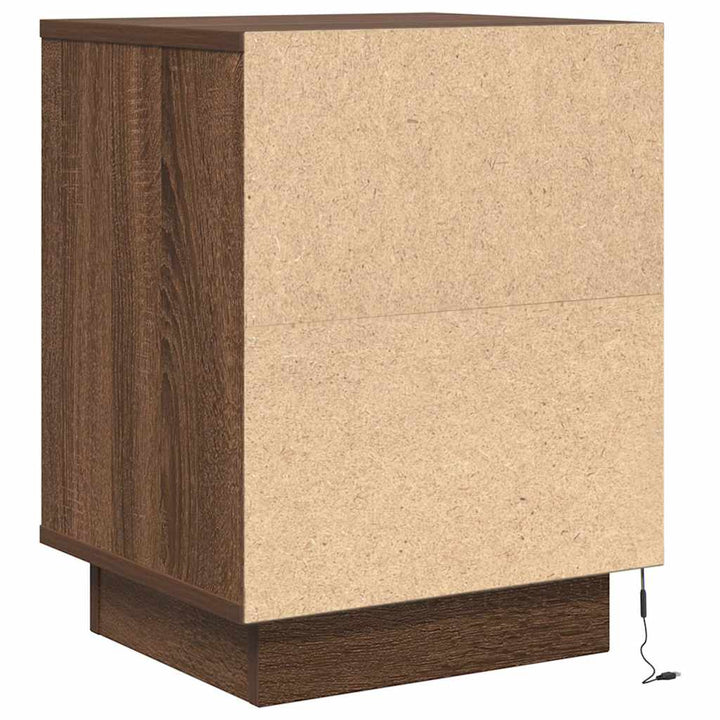 sengeskabe 2 stk. med LED-lys 38x34x50 cm brun egetræsfarve