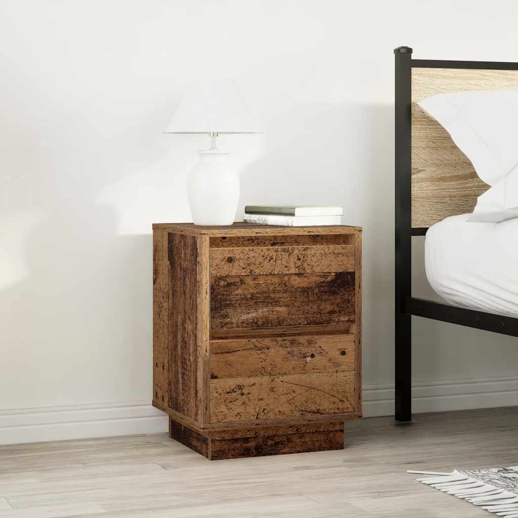 sengeskabe 2 stk. med LED-lys 38x34x50 cm gammelt træ-look