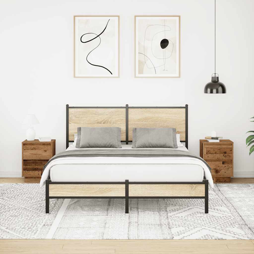 sengeskabe 2 stk. med LED-lys 38x34x50 cm gammelt træ-look