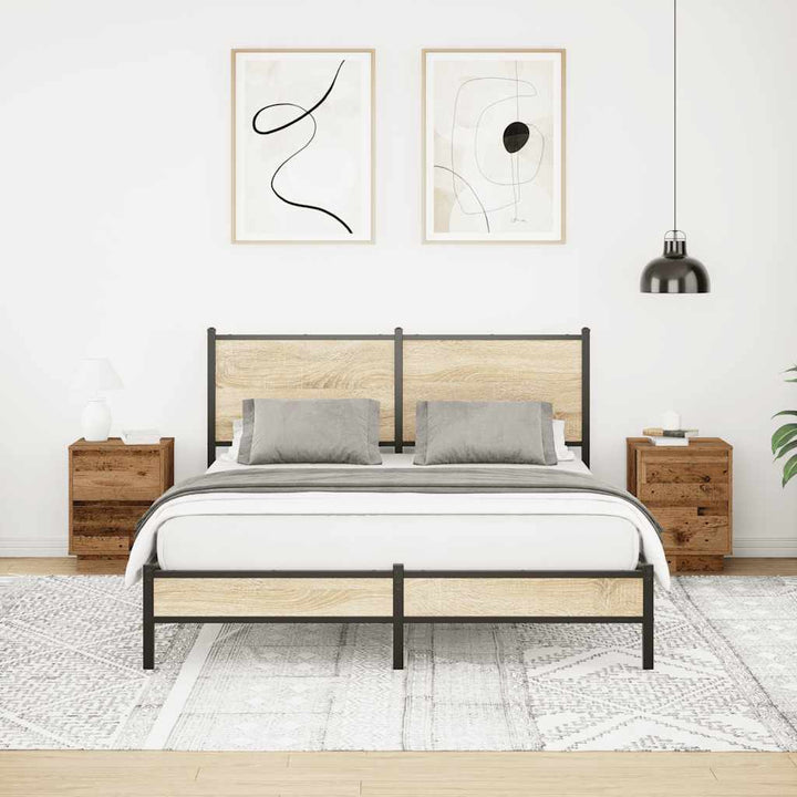 sengeskabe 2 stk. med LED-lys 38x34x50 cm gammelt træ-look