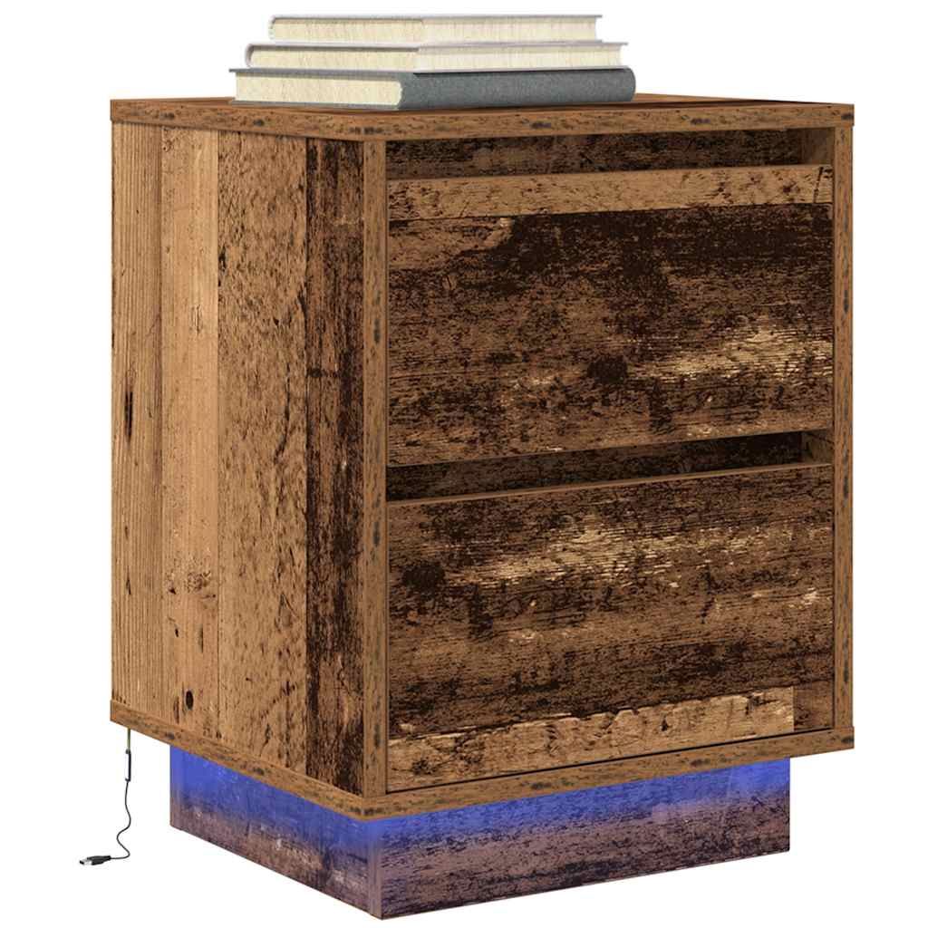sengeskabe 2 stk. med LED-lys 38x34x50 cm gammelt træ-look