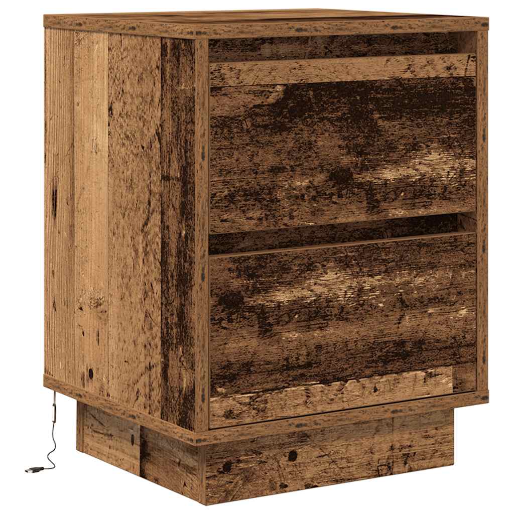 sengeskabe 2 stk. med LED-lys 38x34x50 cm gammelt træ-look