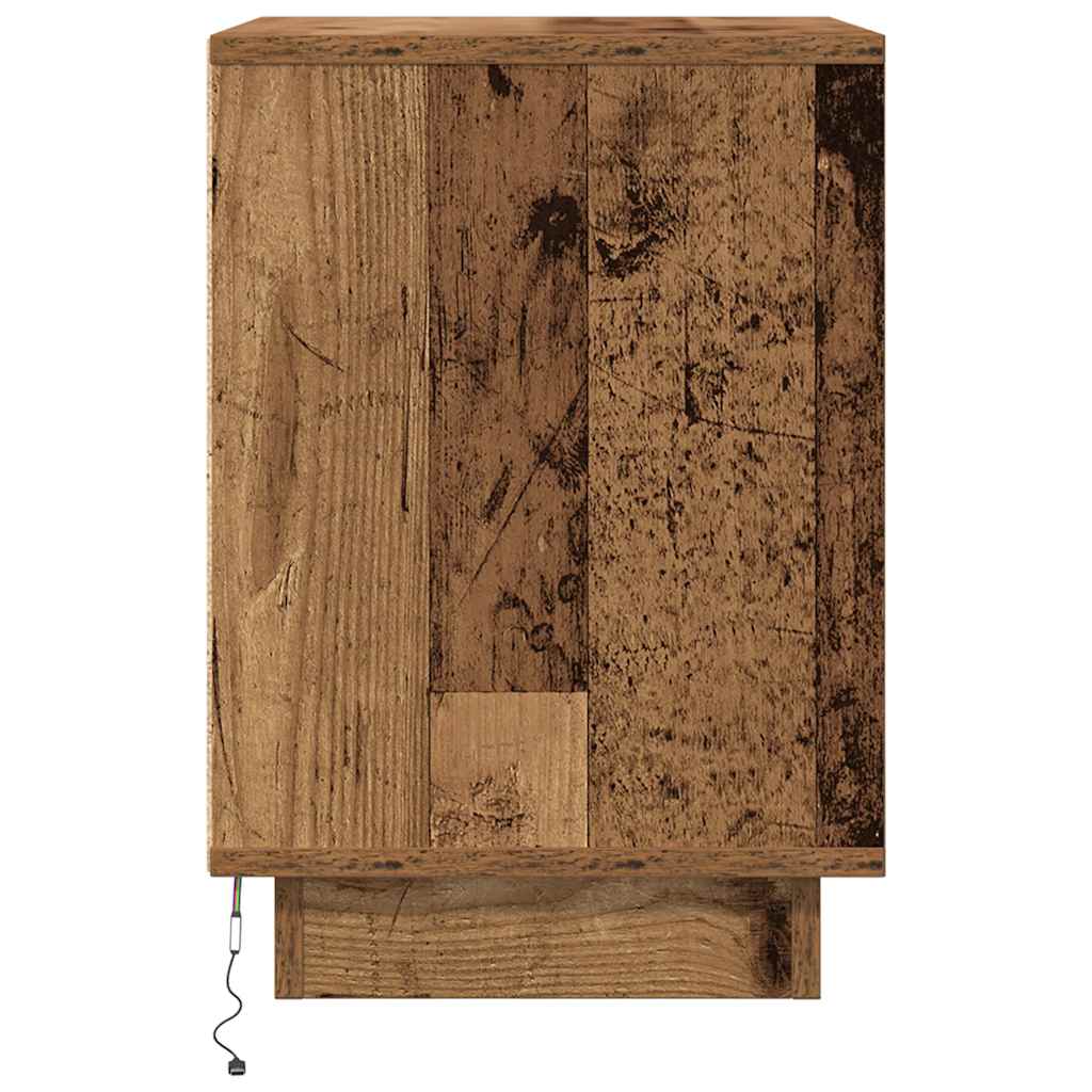 sengeskabe 2 stk. med LED-lys 38x34x50 cm gammelt træ-look