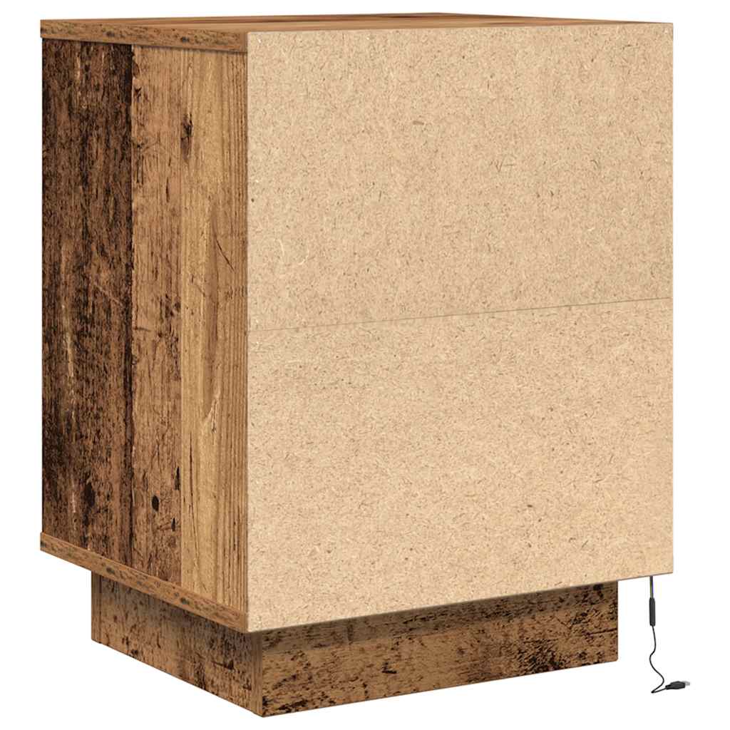 sengeskabe 2 stk. med LED-lys 38x34x50 cm gammelt træ-look
